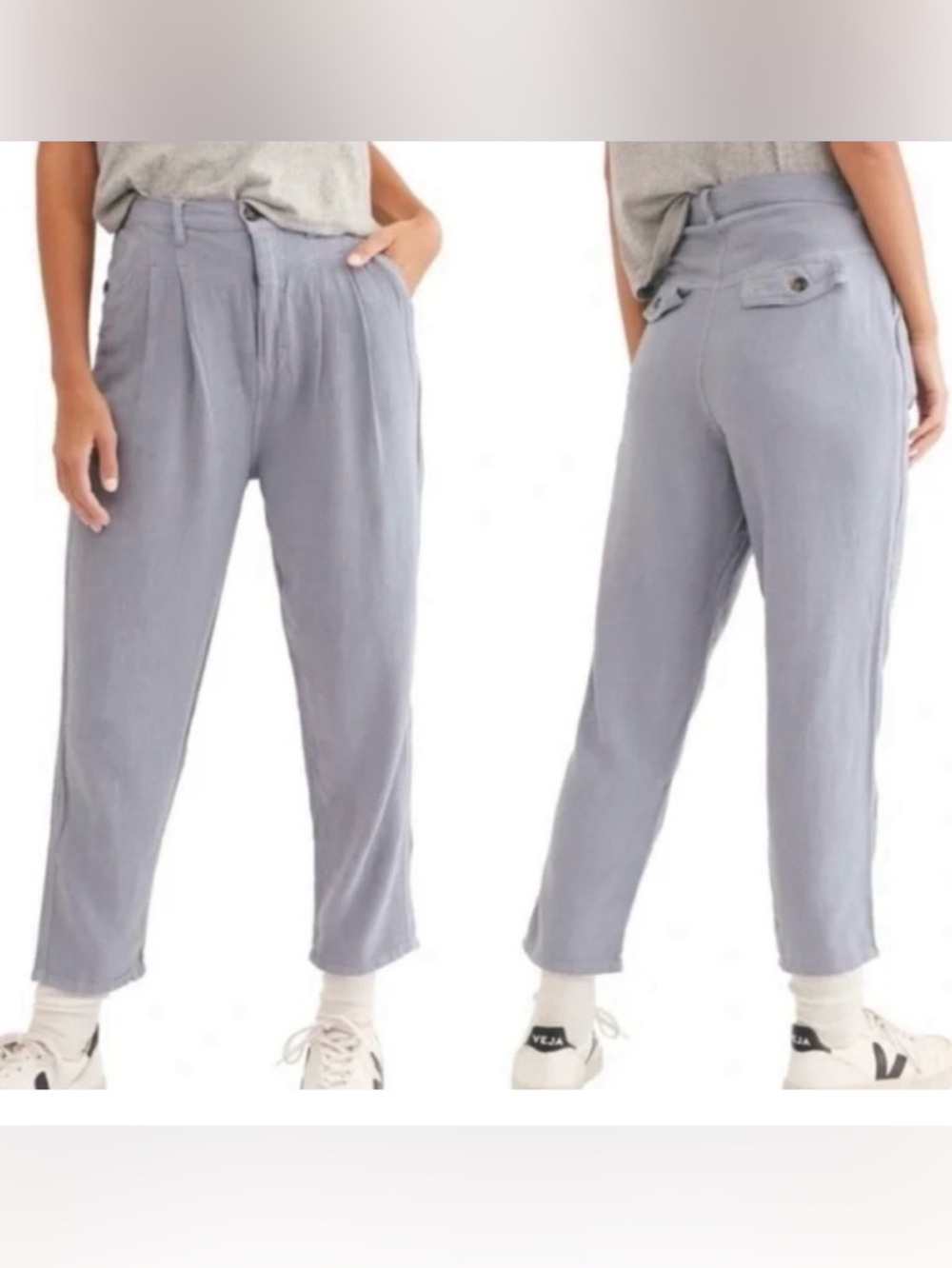 Free People We the Free Faded Love dusty Blue linen blend pleated Pants size 30